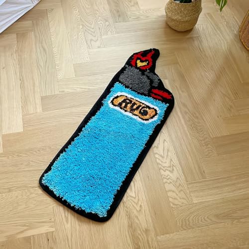 Blauer leichter getufteter Teppich, Kunstteppich für Schlafzimmer, Wohnzimmer, Retro, Regenbogen, flauschig, rutschfest, Badematte, Badezimmerteppich, Heimdekoration (80 x 24 cm) von LAKEA