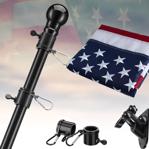Amerikanische Flagge mit Stangen-Set, winddicht, 1,8 m, für den Außenbereich zu Hause, bestickte US-Flagge, doppelte Positionierung, Metallständer für Veranda Amerikanische Flagge mit Stangen-Set, winddicht, 1,8 m, für den Außenbereich zu Hause, bestickte US-Flagge, doppelte Positionierung, Metallständer für Veranda von LAKEROD