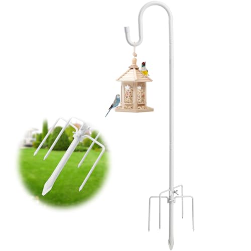 Schäferhaken für Vogelfutterspender im Freien, 116,8 cm, robuste Kolibri-Futterstation mit 5 Zinken, verstellbarer Ständer für Garten, Hof, Blumenbeete, hängende Vogelfutterspender, Körbe, Weiß Schäferhaken für Vogelfutterspender im Freien, 116,8 cm, robuste Kolibri-Futterstation mit 5 Zinken, verstellbarer Ständer für Garten, Hof, Blumenbeete, hängende Vogelfutterspender, Körbe, Weiß von LAKEROD