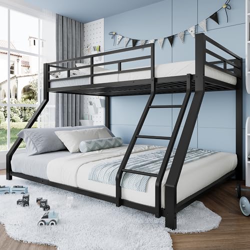 LAKFEW Etagenbett Kinderbett 90x200 cm &140x200cm, Doppelbett Jugendbett mit Leiter, Metallbett Bettgestell mit Lattenrost und Rausfallschutz, Ohne Matratze, Schwarz von LAKFEW