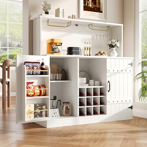 LAKFEW Sideboard, Buffet, Schrank, Weinschrank, Weinregal für Flaschen, Küchenanrichte, Vorzimmerschrank mit Mehreren Fächern, mit Offener Arbeitsplatte und 2 Türen, 120 x 40 x 120 cm von LAKFEW