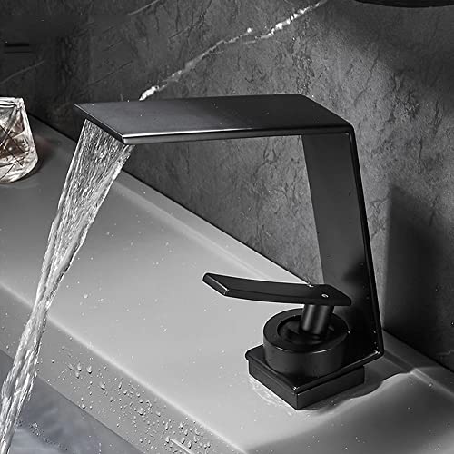 Wasserfall Wasserhahn Bad Waschtischarmatur Waschbecken Armatur Schwarz Moderner Stil Messing Einhebelmischer Mischbatterie Mit Kaltes Und Heißes Wasser Vorhanden von LAKKOA