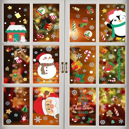 LAKSOL Fensterbild Weihnachten 268 Stück Fenster Weihnachtsdeko Fenstersticker Weihnachten Selbstklebend für Glasfenster Weihnachten Dekoration(9 Blatt, 20x30cm) von LAKSOL