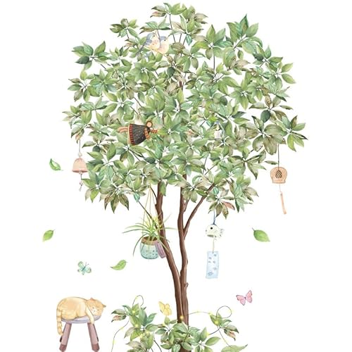 LAKSOL Wandtattoo Baum Tiere Grüne Blätter, Kinderzimmer Vögel auf Baum Wandsticker Abnehmbarer Pflanzen Mädchen Wanddeko Wohnzimmer Schlafzimmer Flur Bad von LAKSOL