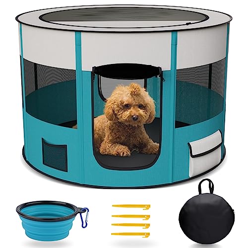 Welpenlaufstall Tierlaufstall Faltbar für Kleintiere Hunde Katzen, Pop-up Hundelaufstall Freigehege Oxfordgewebe Indoor & Outdoor 88.9 x 58.4 cm von LAKWAR