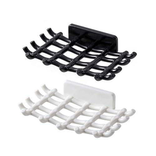 LAKYMIE 2 Stück Seifenschale Seifenablage Halter ohne Bohren Seifenspender Selbstklebend Seifenkorb mit Ablauf für Dusche Badezimmer Küche von LAKYMIE