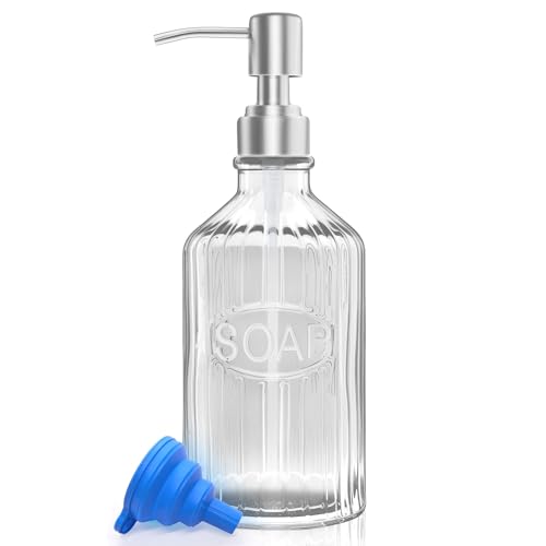 LALA DOLCE Seifenspender aus Glas – nachfüllbare Küchenhandpumpe für rostfreie Edelstahl-Arbeitsplatte, transparenter Flüssigbadspender von LALA DOLCE