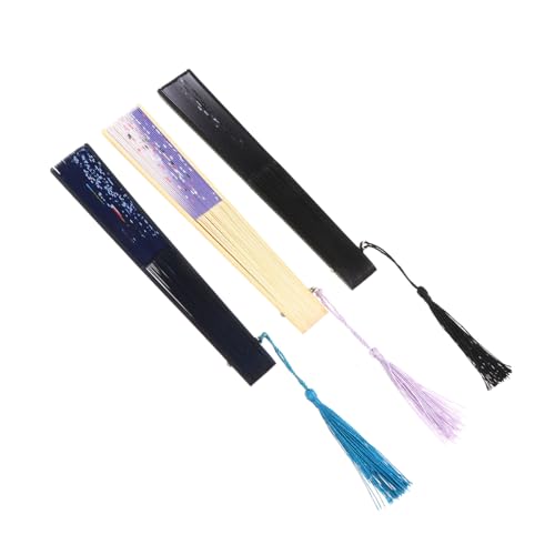 LALADEFIEE 3 Stück Teiliges Bambus Faltfächer Eleganter Antiker Handfächer für Tanz Requisiten Stabile Faltbare Ventilatoren Geeignet für Party Bühne Geschenk von LALADEFIEE