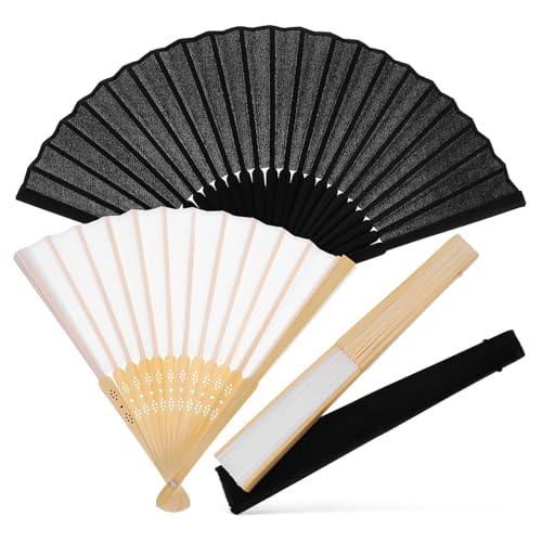 LALADEFIEE 4 Stück Handfächer Chinesischer Fächer Retro Stil Tragbarer Faltbarer Bambus Handventilator mit Satin Oberfläche für Damen Herren Hochzeit Party Bühne Dekoration von LALADEFIEE