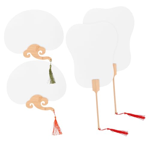 LALADEFIEE 4 Stück Teiliges Dicker DIY Handfächer aus Hochwertigem Xuan-papier mit Bambusgriff Blanko Graffiti Fächer zum Bemalen Leichter Tragbarer Fächer als und Dekoration von LALADEFIEE