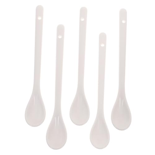 LALADEFIEE 5 Stück Keramik Löffel Lang Weiße Porzellan Kaffeelöffel und Suppenlöffel Langlebig Vielseitig für Suppe Brei und Reis Schadstofffrei Einfach zu Reinigen Praktische Küchenhelfer von LALADEFIEE