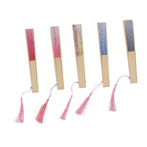 LALADEFIEE 5 Stück Teiliges Faltbarer Japanischer Handfächer Eleganter Vintage Stil mit Floraler Verzierung Langlebig und Tragbar Geeignet für Sommer Party Strand und Dekoration von LALADEFIEE