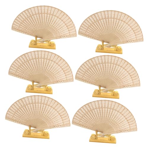 LALADEFIEE 6 Stück Vintage Holz Fächer Handgefertigt Feiner Faltbar mit Dekorativem Hohlmuster Eleganter Chinesischer Stil für Tanzen und Sonnige Tage von LALADEFIEE