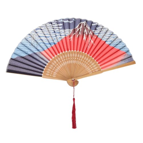 LALADEFIEE Japanischer Faltbarer Holz-handfächer mit Seidenmuster Leichter und Tragbarer Klappfächer für Kühlung und Dekoration Handlicher mit Einzigartigem Design und Vintage Stil von LALADEFIEE