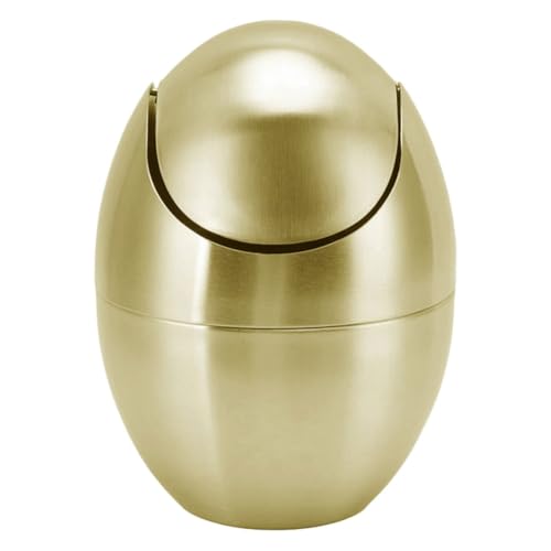 LALADEFIEE Kleiner Metall Mülleimer mit Deckel Kompakter Abfalleimer Gold Platzsparend für Schreibtisch Auto Büro Bad Stilvoller Desktop Waste Container von LALADEFIEE