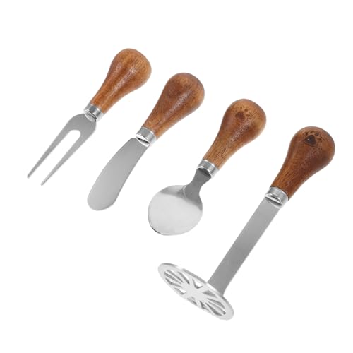LALADEFIEE Praktisches Käsebesteck Edelstahl mit Holzgriff Inklusive Buttermesser Stehender Käsegabel Käselöffel und Kartoffelstampfer Vielseitig für Haushalt und Gastronomie von LALADEFIEE