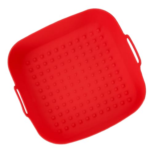 LALADEFIEE Quadratischer Silikon Airfryer Liner Wiederverwendbar Hitzebeständig Antihaft Backform Zubehör für Heißluftfritteusen Ab Rot Bpa frei Leicht zu Reinigen Geeignet für Fleisch von LALADEFIEE