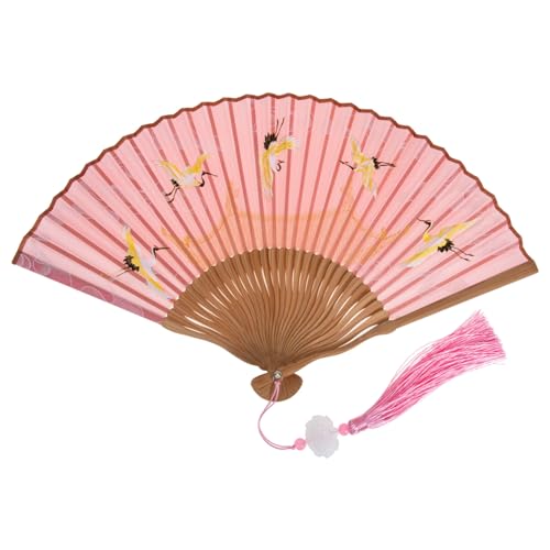 LALADEFIEE Retro Stil Faltbarer Seidenfächer mit Chinesischem Kranichmuster Leichter Praktischer Wandornament Fächer für Home Dekoration und Kostümzubehör Vintage Charmeuse Satin Fan von LALADEFIEE