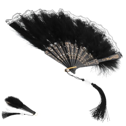 LALADEFIEE Vintage Faltfächer mit Spitze und Federn Leichter Stabiler Handfächer für Hochzeit Braut Mottoparty und Tanz Tragbarer Faltbarer Retro-handfächer für Sommer und Kostüm LALADEFIEE Vintage Faltfächer mit Spitze und Federn Leichter Stabiler Handfächer für Hochzeit Braut Mottoparty und Tanz Tragbarer Faltbarer Retro-handfächer für Sommer und Kostüm von LALADEFIEE