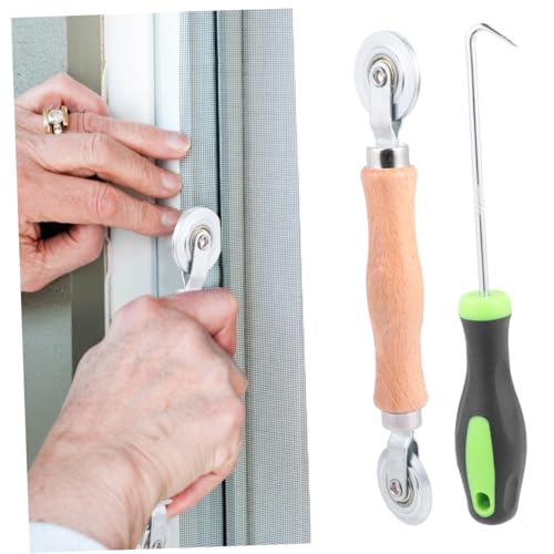 LALAFINA 2 Stück Teiliges Screen Rolling Tool mit Holzgriff Doppelseitige Stahlwalzen für Fenster und Türrahmen Robustes Handwerkzeug zur Schnellen und Präzisen Montage von Insektengittern von LALAFINA
