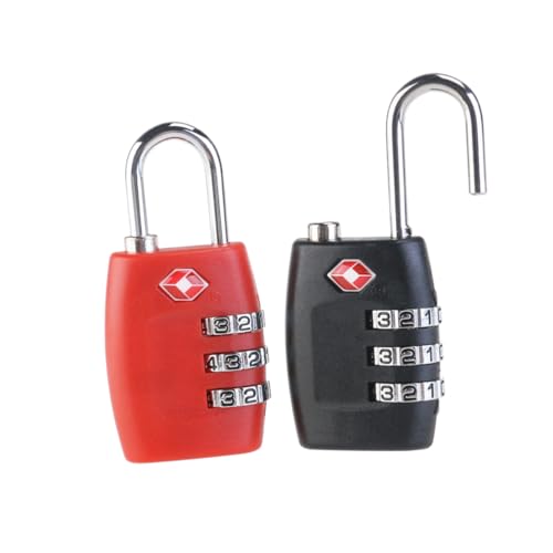LALAFINA 2 Stück Tsa Tsa Zugelassenes Gepäckschlösser Stelliges Zahlenschloss aus Langlebiger Zinklegierung mit Einstellbarem Passwort in Rot und Schwarz für Koffer Rucksäcke Taschen von LALAFINA