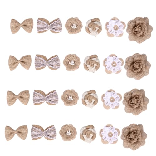 LALAFINA 24 Stück Teiliges Set Natur Jute Blumen mit Mini Leinen Schleifen für DIY Bastelprojekte Dekoration für Hochzeiten Weihnachten und Partys Vintage Stil von LALAFINA