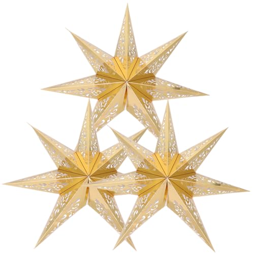 LALAFINA 3 Stück Teiliges Papier Stern Lampenschirme Zackige Hohl Geschnittene Dekoration Goldfarben Langlebig und Elegant für Tisch und Raumbeleuchtung von LALAFINA