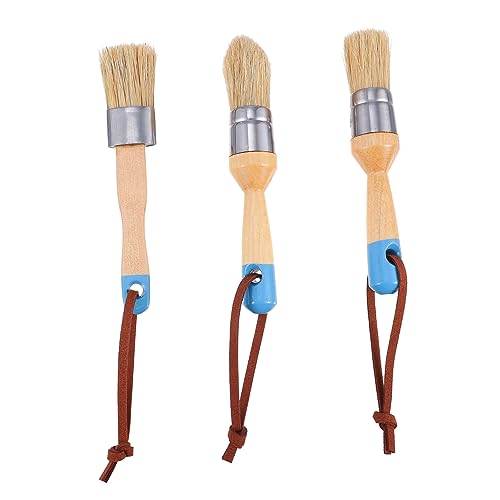 LALAFINA 3 Stück Teiliges Rundpinsel Set Buchenholz für Möbel und Heimwerkerprojekte Bristle Bürsten für Gleichmäßige und Wachsauftragung Kompatibel mit Kreide und Milchemalfarben von LALAFINA