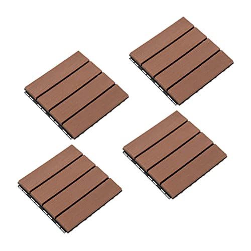 LALAFINA 4 Stück Teiliges Terrassenfliesen Ineinandergreifende Outdoor Bodenfliesen Holzoptik Wetterbeständig UV und Schneebeständig mit Wasserabfluss für Balkon und Garten von LALAFINA