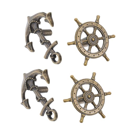 LALAFINA 4 Stück Vintage Schrankgriffe Nautische Möbelknöpfe mit Schiffsruder und Dekorative Türgriffe für Kommode Kleiderschrank und Schublade von LALAFINA