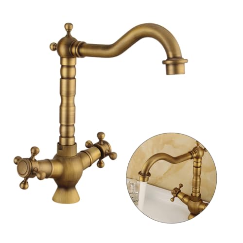 LALAFINA Antike Küchenarmatur aus Massivem Messing Einhebelige Retro Wasserhahn für Heiß und Kalt Langlebige Mischbatterie mit Vintage Bronze Finish Einfache Montage Passend für Spüle und von LALAFINA