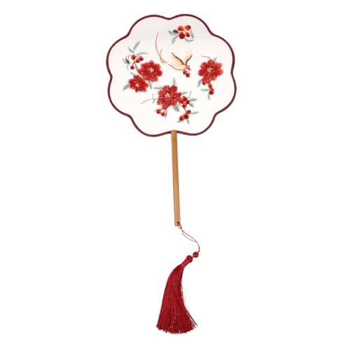 LALAFINA Doppelseitiger Stickerei Fächer Seide Chinesischer Rundfächer mit Quaste für Anlässe und Dekoration für Hochzeiten und von LALAFINA