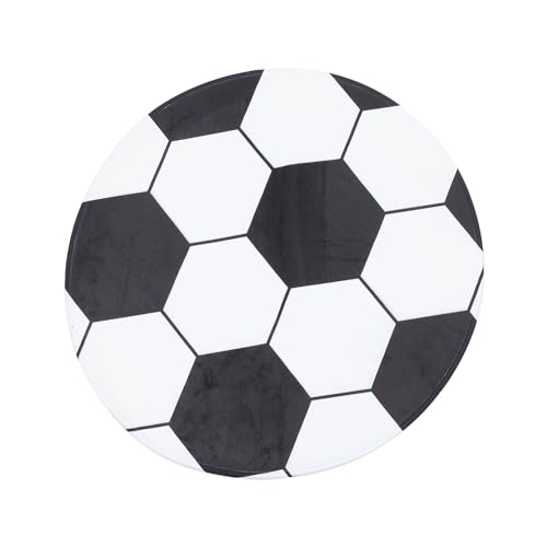 LALAFINA Runder Fußballteppich Kreative Fußballmatte für Kinderzimmer rutschfest und Waschbar als Dekorative Bodeneinlage für Schlafzimmer und Wohnzimmer Schwarz Weißes Design von LALAFINA