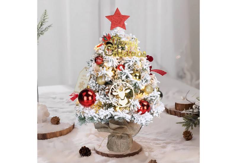 LALAHO Künstlicher Weihnachtsbaum 40cm Tisch-Weihnachtsbaum mit 30 warmweißen LEDs, Mini Künstlicher Tannenbaum 50 Zweige mit Schnee und Ornamenten LALAHO Künstlicher Weihnachtsbaum 40cm Tisch-Weihnachtsbaum mit 30 warmweißen LEDs, Mini Künstlicher Tannenbaum 50 Zweige mit Schnee und Ornamenten von LALAHO
