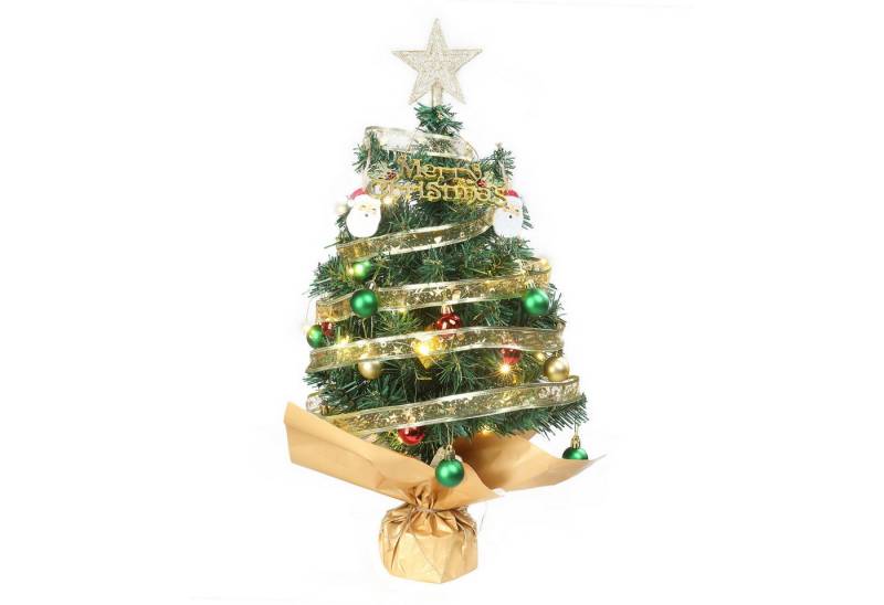 LALAHO Künstlicher Weihnachtsbaum 60cm Tisch-Weihnachtsbaum mit 30 warmweißen LEDs, Mini Künstlicher Tannenbaum 70 Zweige mit Ornamenten, für Indoor von LALAHO