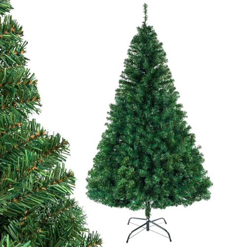 LALAHO künstlicher Weihnachtsbaum 120/150/180/210cm PVC Material Thickened Branches Foldable mit robuster Sockel (Grün, 150cm) von LALAHO