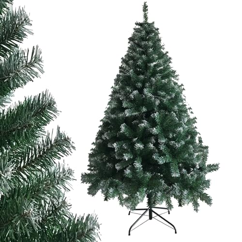 LALAHO künstlicher Weihnachtsbaum 120/150/180/210cm PVC Material Thickened Branches Foldable mit robuster Sockel (Grün&weiß, 150cm) von LALAHO