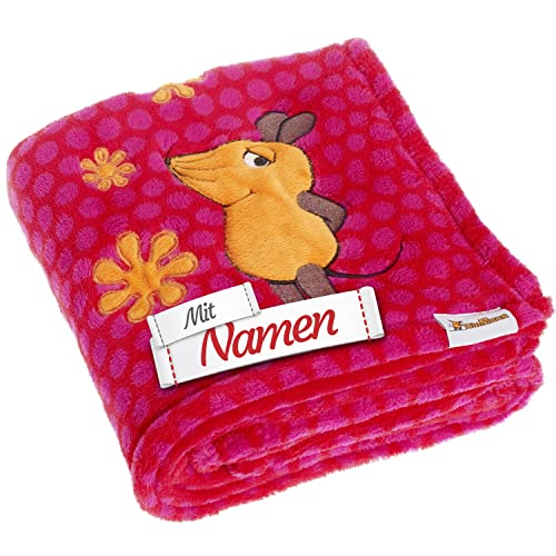 LALALO DIE Maus Schmusedecke mit Namen Bestickt, Fleece-Decke Babydecke Plüschdecke für Jungen und Mädchen, 75 x 100 Rot von LALALO