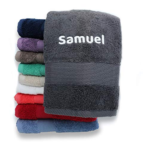 LALALO Duschtuch Bestickt mit Ihrem Namen oder Wunschtext - Personalisierte Frottee Duschtücher besticken Lassen als Geschenk, Hochwertige 100% Baumwolle 550 g/m² (70x140 cm, Weiß) von LALALO