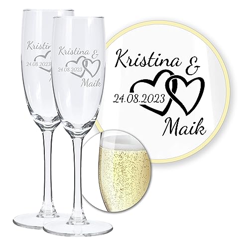LALALO Hochzeit Sektgläser 2er Geschenk-Set mit Gravur: Brautpaar Präsent & Deko zum Hochzeitstag – Sektglas personalisiert als Hochzeitsgeschenk von LALALO