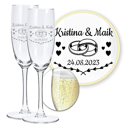 LALALO Hochzeit Sektgläser 2er Geschenk-Set mit Gravur: Brautpaar Präsent & Deko zum Hochzeitstag – Sektglas personalisiert als Hochzeitsgeschenk von LALALO