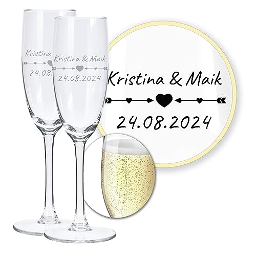 LALALO Hochzeit Sektgläser 2er Geschenk-Set mit Gravur: Brautpaar Präsent & Deko zum Hochzeitstag – Sektglas personalisiert als Hochzeitsgeschenk von LALALO