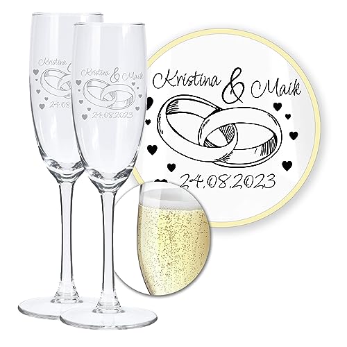 LALALO Hochzeit Sektgläser 2er Geschenk-Set mit Gravur: Brautpaar Präsent & Deko zum Hochzeitstag – Sektglas personalisiert als Hochzeitsgeschenk von LALALO