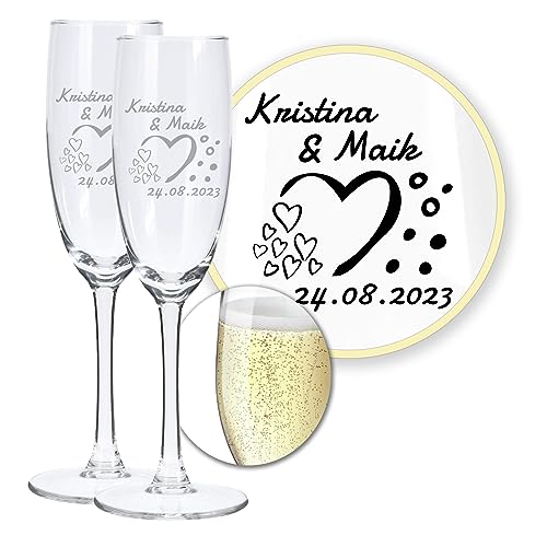 LALALO Hochzeit Sektgläser 2er Geschenk-Set mit Gravur: Brautpaar Präsent & Deko zum Hochzeitstag – Sektglas personalisiert als Hochzeitsgeschenk von LALALO