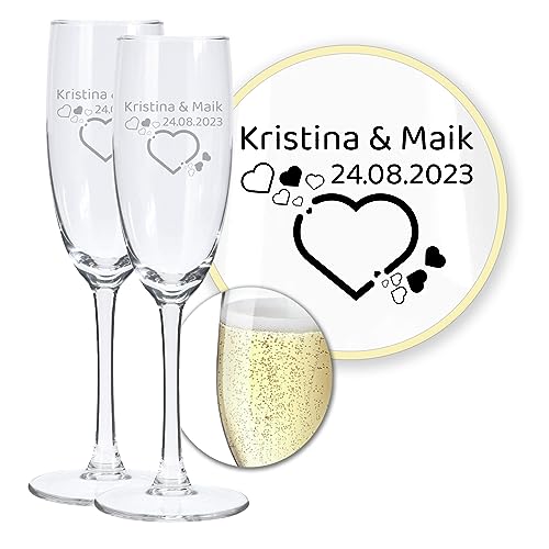 LALALO Hochzeit Sektgläser 2er Geschenk-Set mit Gravur: Brautpaar Präsent & Deko zum Hochzeitstag – Sektglas personalisiert als Hochzeitsgeschenk von LALALO