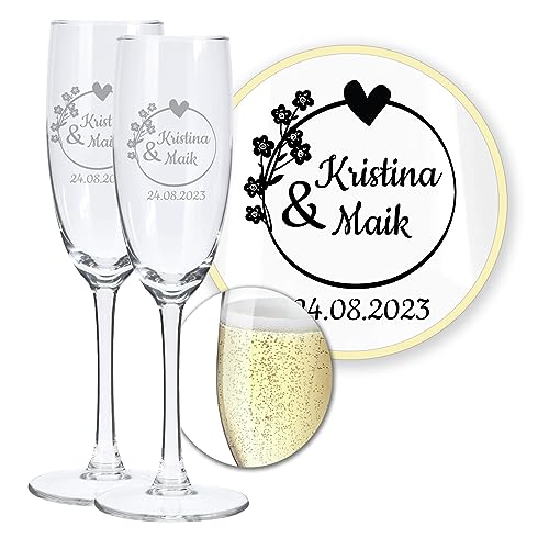LALALO Hochzeit Sektgläser 2er Geschenk-Set mit Gravur: Brautpaar Präsent & Deko zum Hochzeitstag – Sektglas personalisiert als Hochzeitsgeschenk LALALO Hochzeit Sektgläser 2er Geschenk-Set mit Gravur: Brautpaar Präsent & Deko zum Hochzeitstag – Sektglas personalisiert als Hochzeitsgeschenk von LALALO