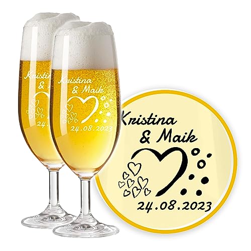 LALALO Leonardo Hochzeit Bierglas Geschenk-Set (2 St.) graviert, Biertulpe/Pilstulpe mit Gravur personalisiert als Hochzeitsgeschenk, Hochzeitstag, Standesamt (Liebeszauber) von LALALO