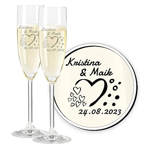 LALALO Leonardo Hochzeit Sektgläser Geschenk-Set (2 St.) graviert, Champagner- und Sektglas mit Gravur personalisiert als Hochzeitsgeschenk, Präsent zum Hochzeitstag von LALALO