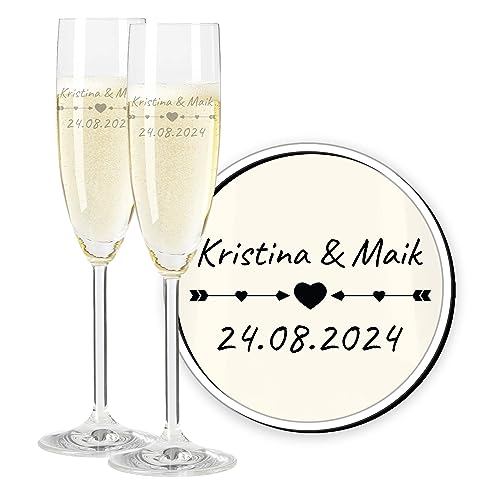 LALALO Leonardo Hochzeit Sektgläser Geschenk-Set (2 St.) graviert, Champagner- und Sektglas mit Gravur personalisiert als Hochzeitsgeschenk, Präsent zum Hochzeitstag von LALALO