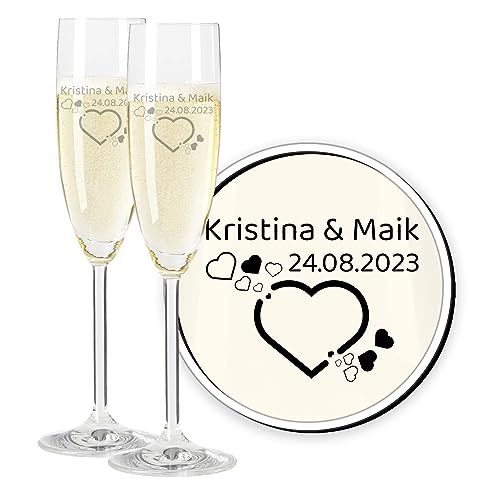 LALALO Leonardo Hochzeit Sektgläser Geschenk-Set (2 St.) graviert, Champagner- und Sektglas mit Gravur personalisiert als Hochzeitsgeschenk, Präsent zum Hochzeitstag von LALALO